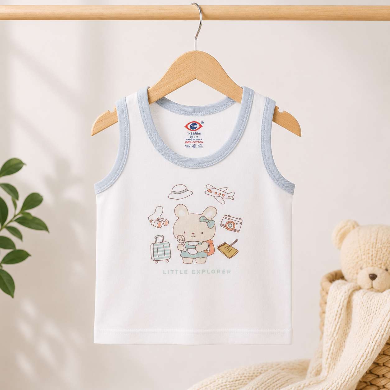 Baby Cotton Vest (White & Blue)