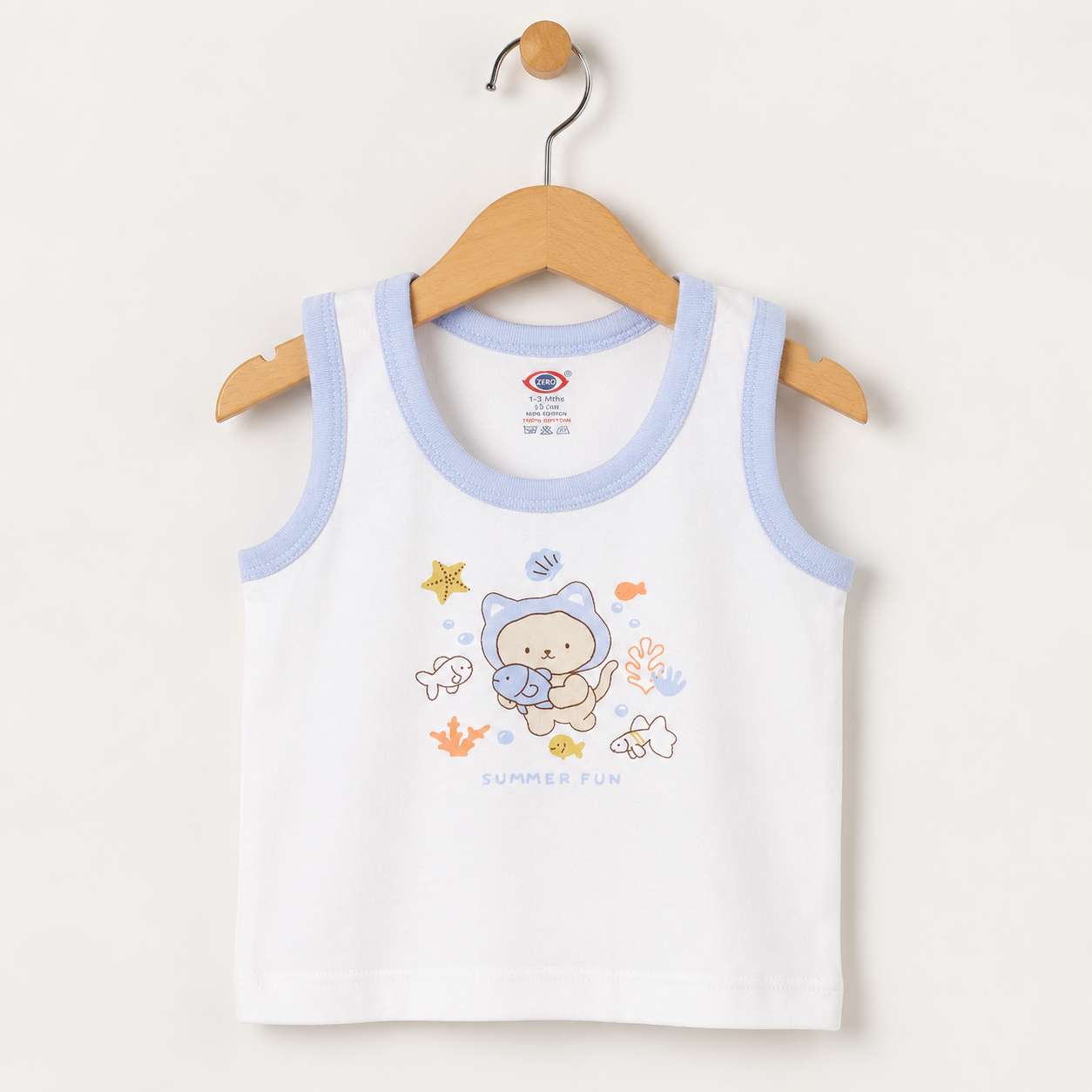 Baby Cotton Vest (White & Blue)