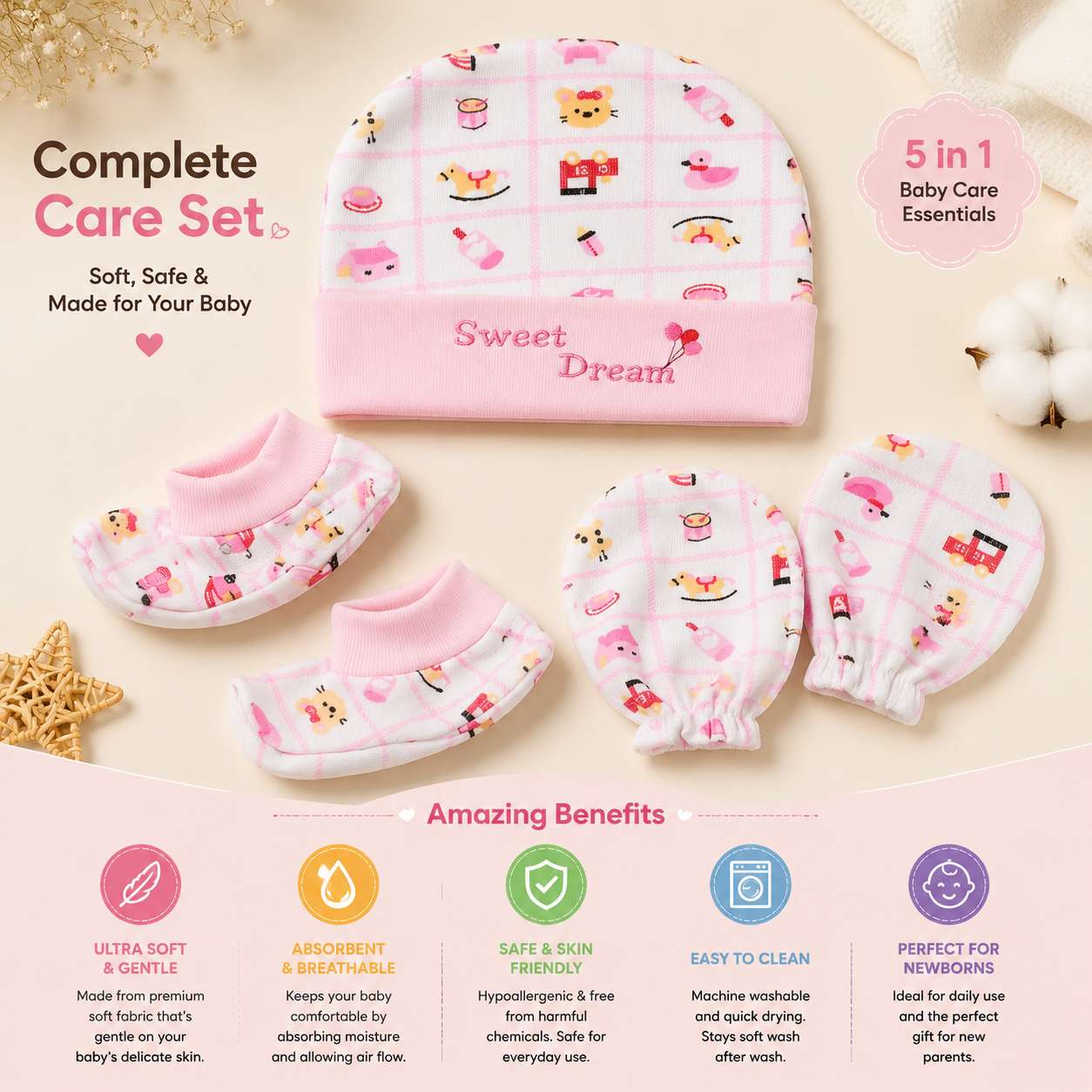 Baby Cap Mitten Bootie Set