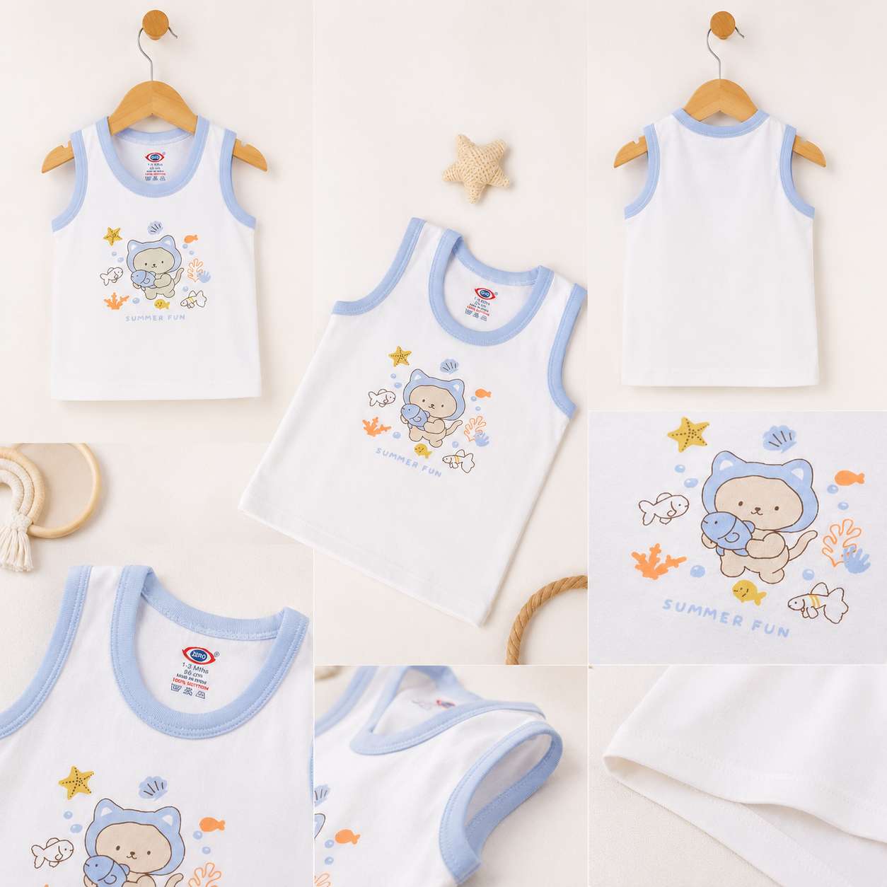 Baby Cotton Vest (White & Blue)
