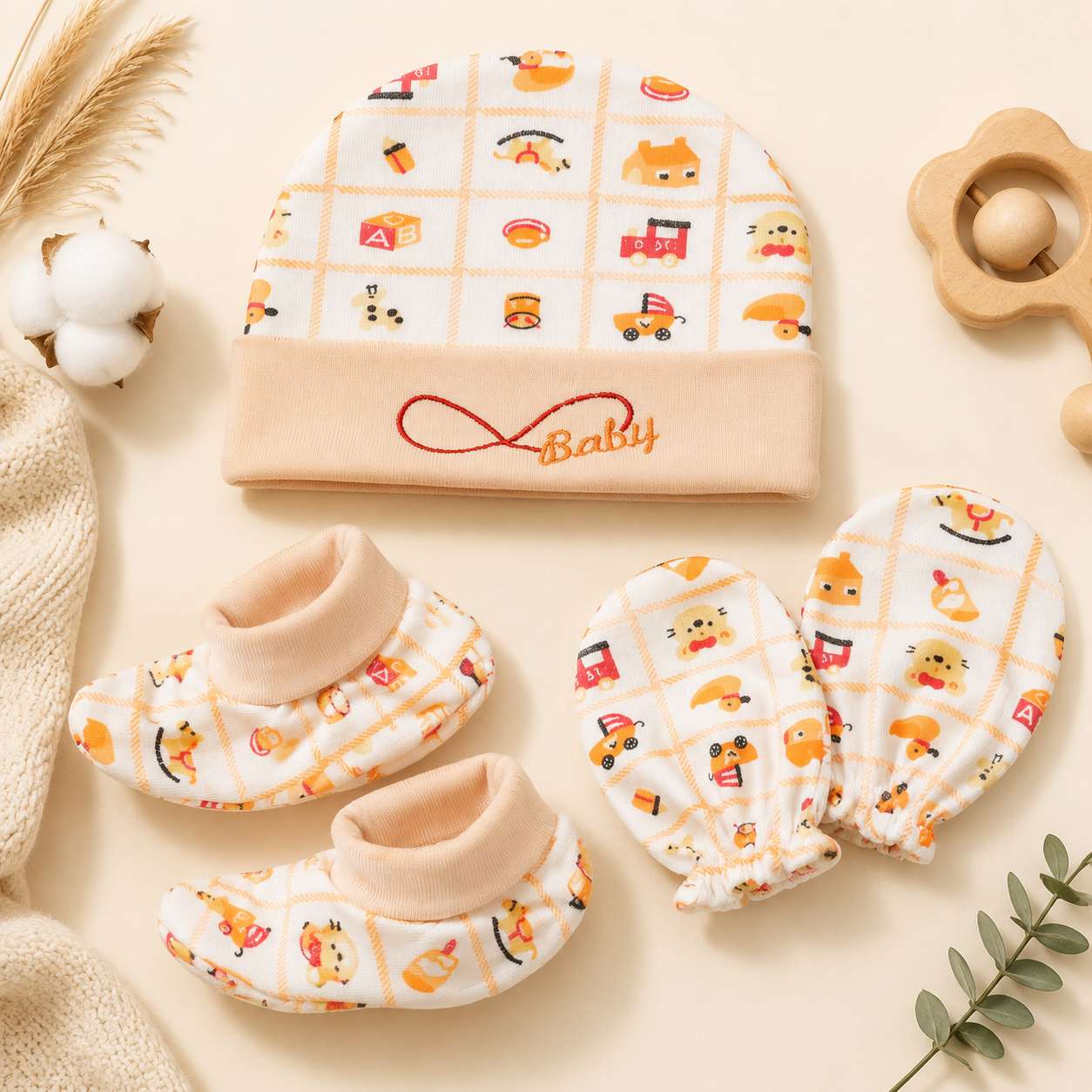 Baby Cap Mitten Bootie Set