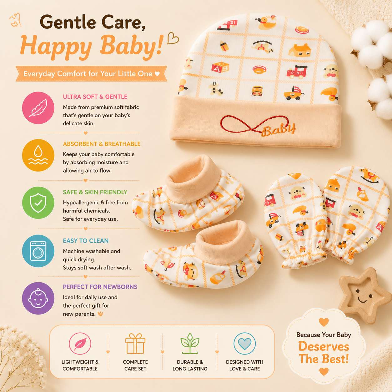 Baby Cap Mitten Bootie Set