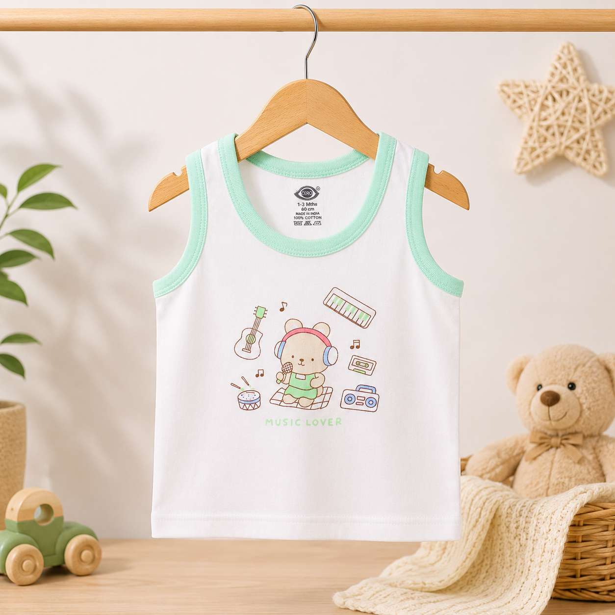 Baby Cotton Vest (White & Blue)