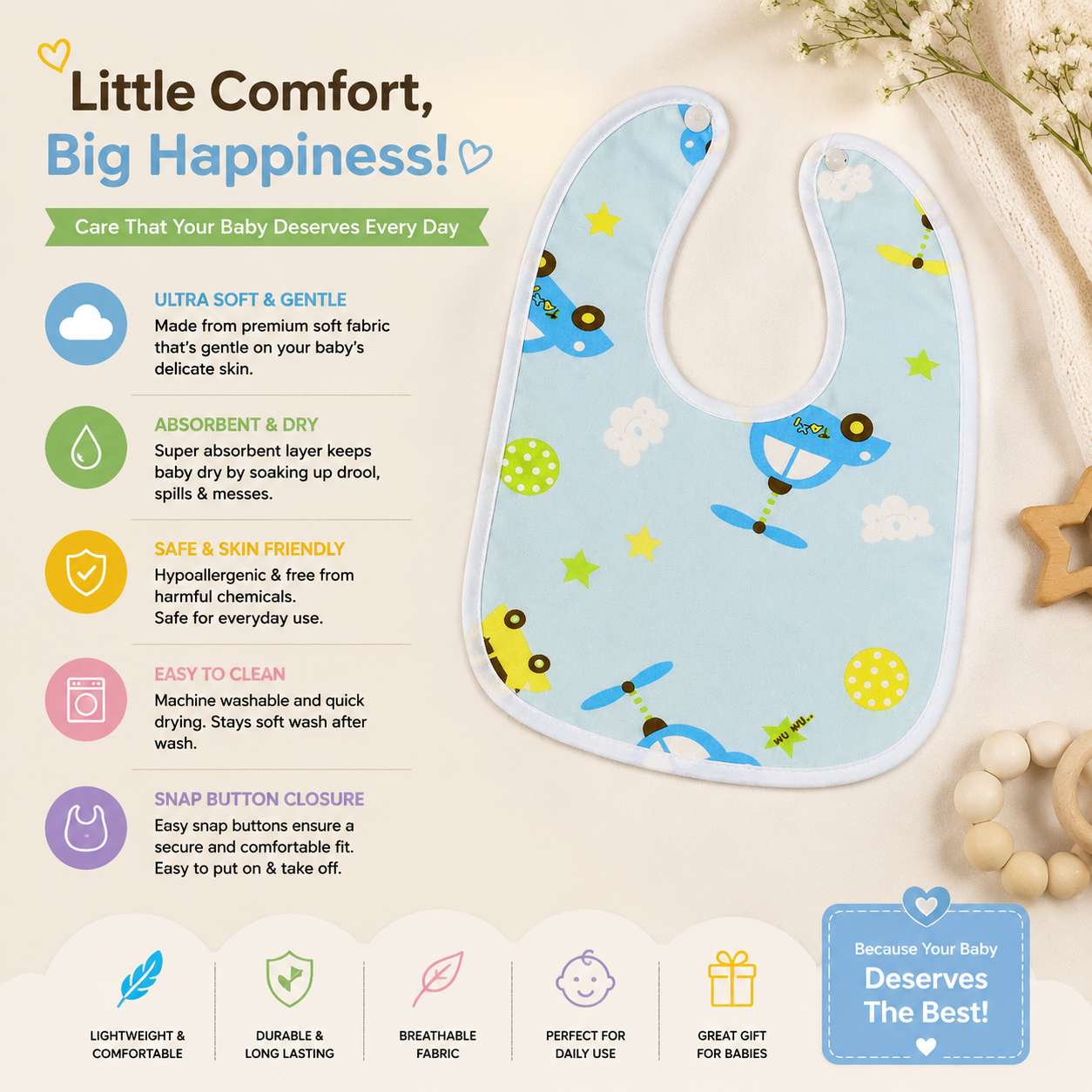 Baby Button Bib – 6–12 Months