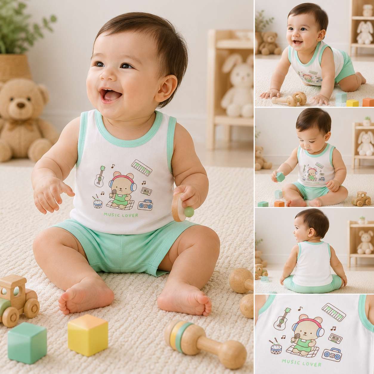 Baby Cotton Vest (White & Blue)