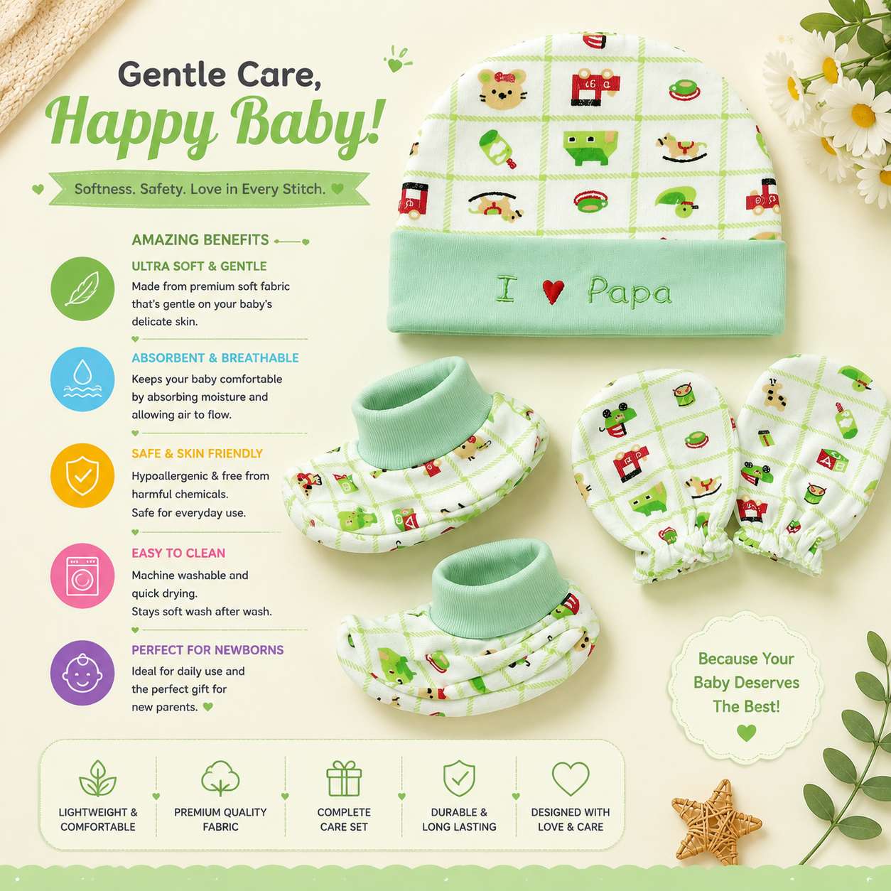 Baby Cap Mitten Bootie Set