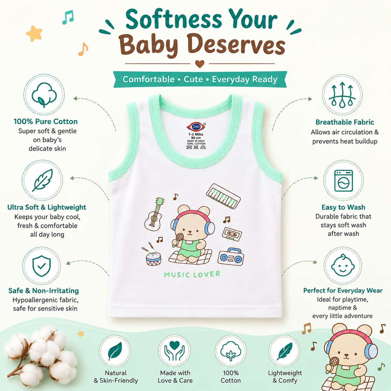 Baby Cotton Vest (White & Blue)