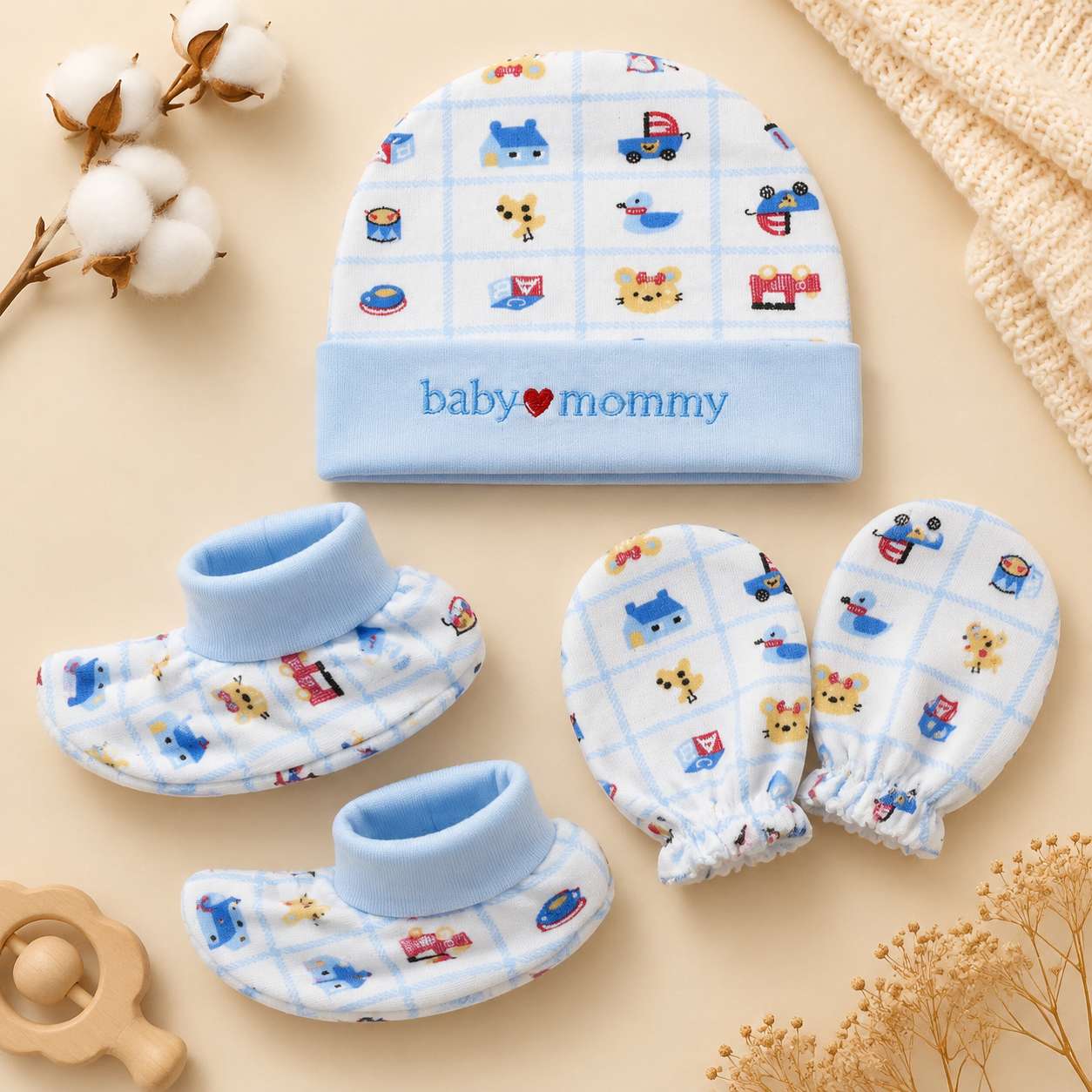 Baby Cap Mitten Bootie Set