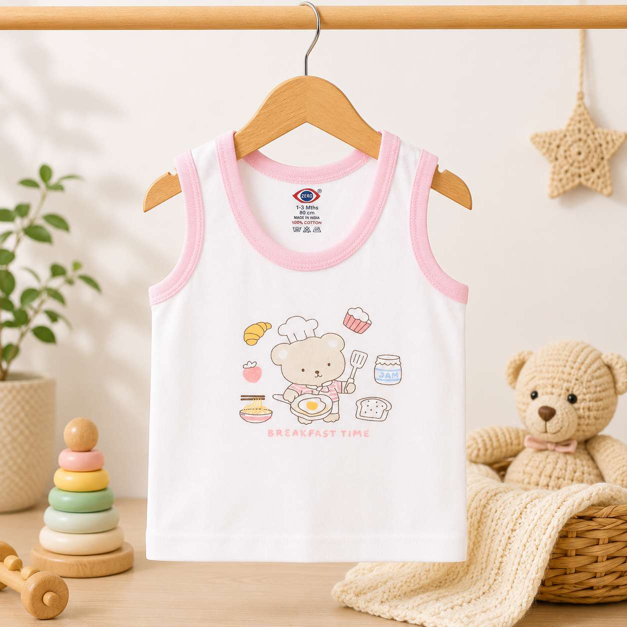 Baby Cotton Vest (White & Blue)