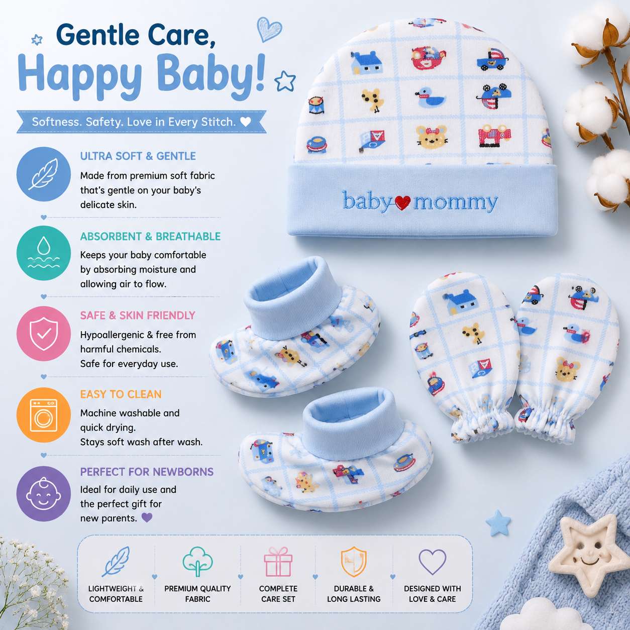 Baby Cap Mitten Bootie Set