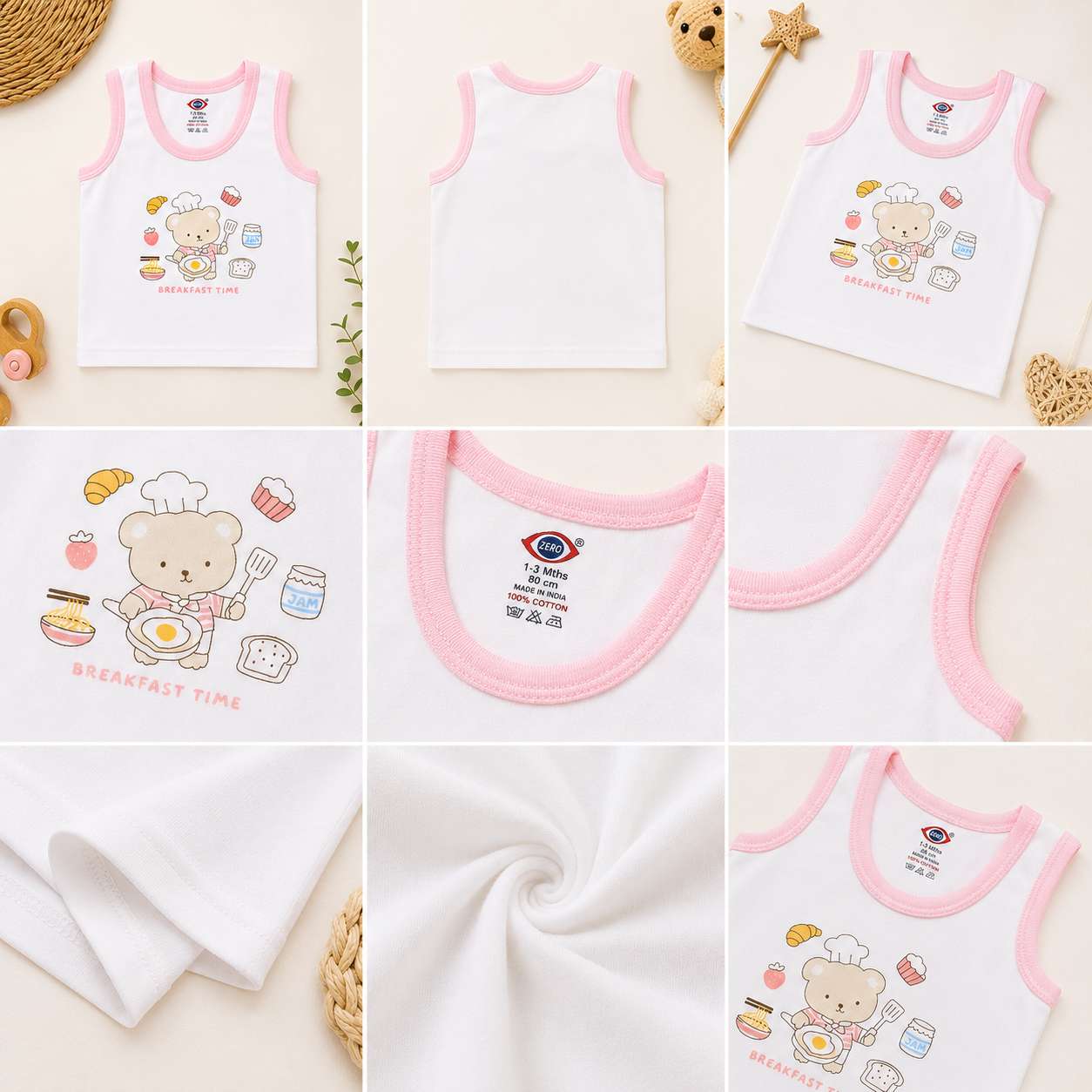 Baby Cotton Vest (White & Blue)