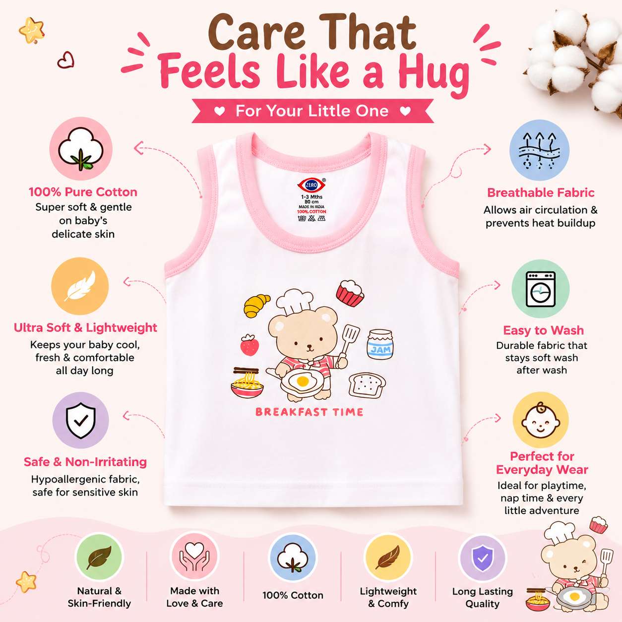 Baby Cotton Vest (White & Blue)