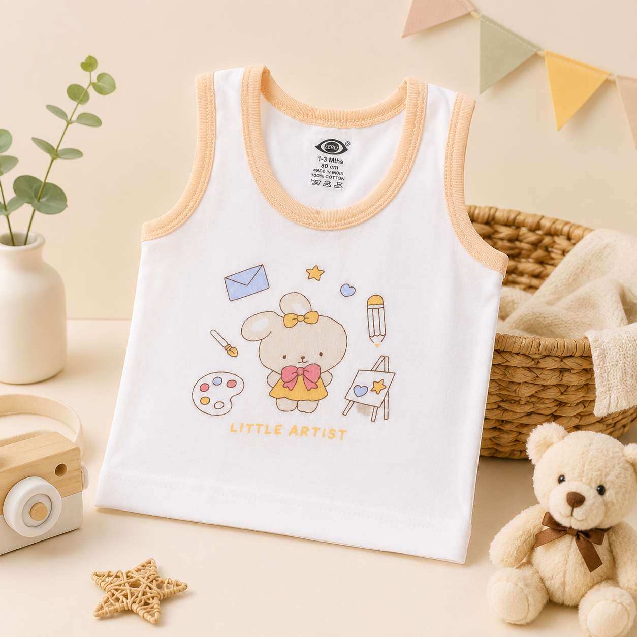 Baby Cotton Vest (White & Blue)