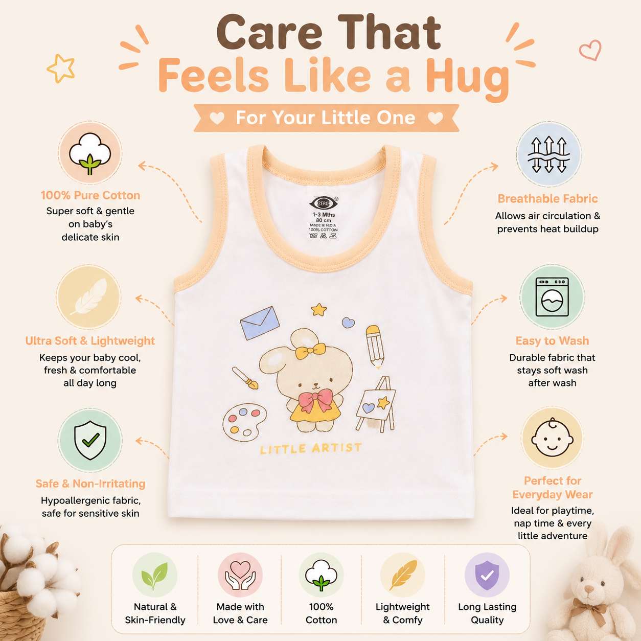 Baby Cotton Vest (White & Blue)