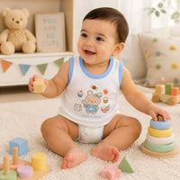 Baby Cotton Vest (White & Blue)