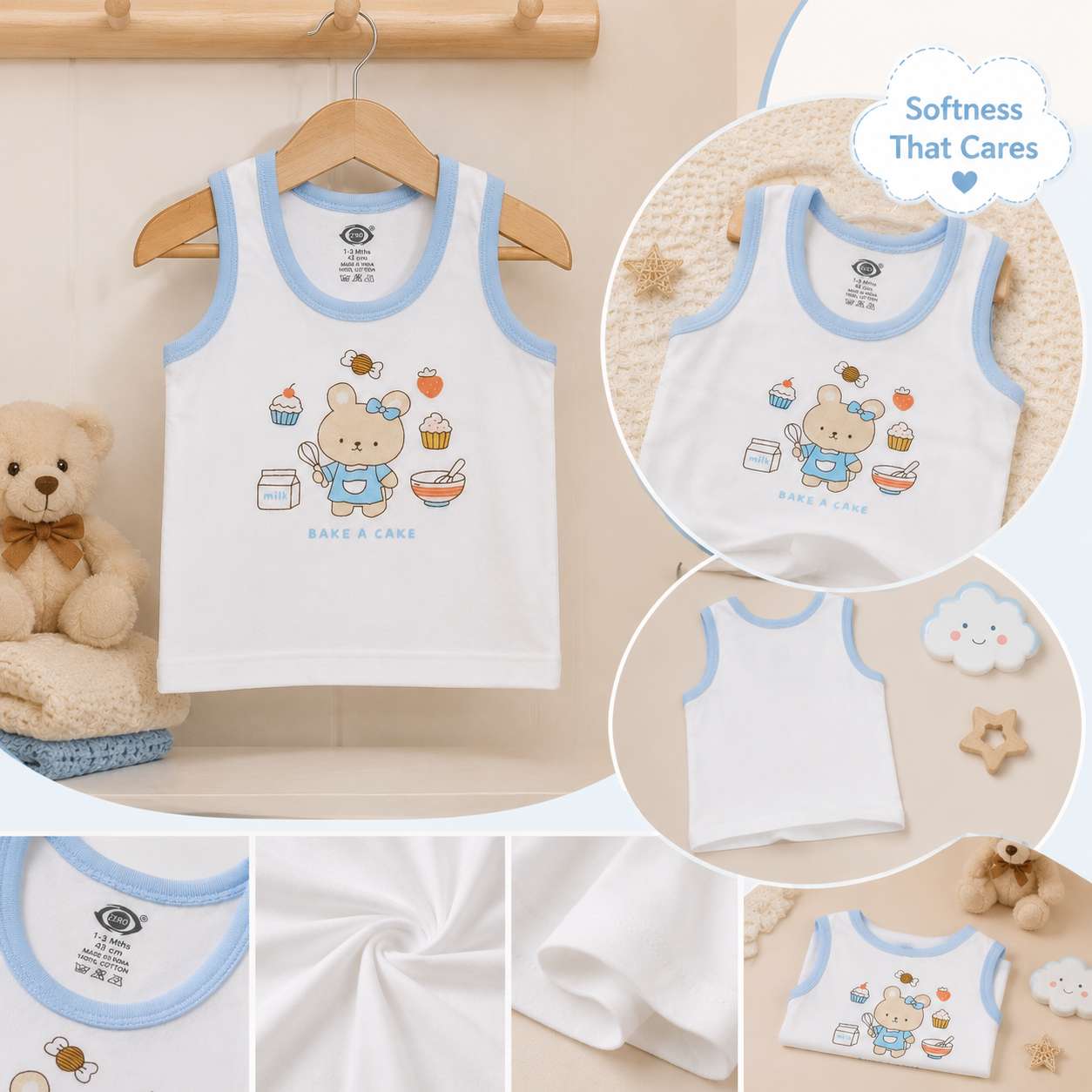 Baby Cotton Vest (White & Blue)