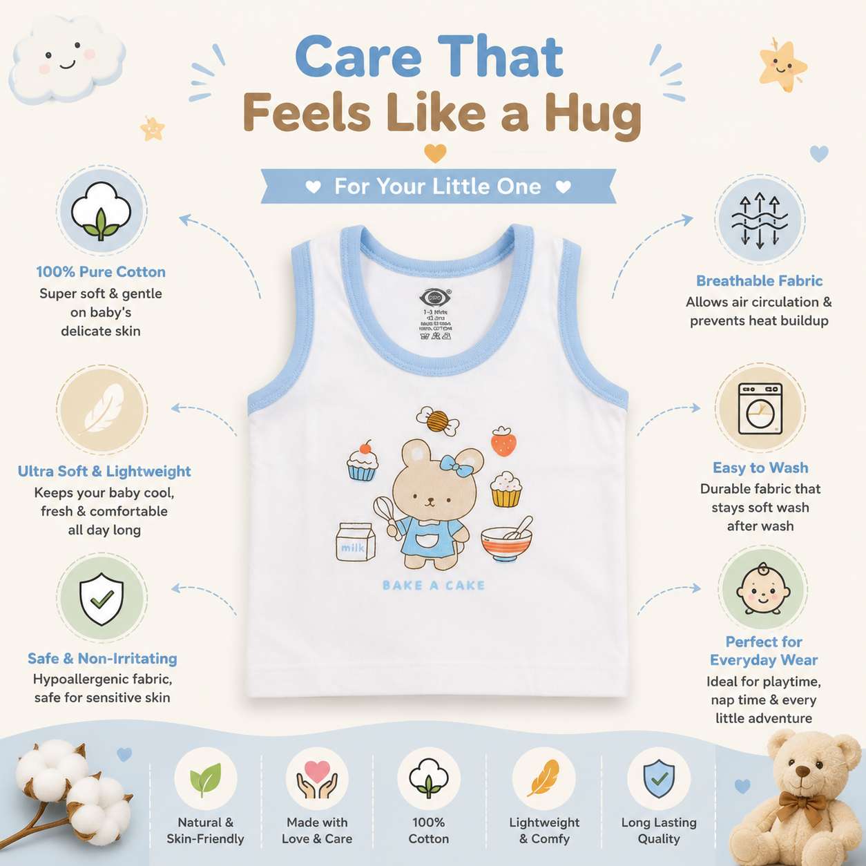 Baby Cotton Vest (White & Blue)